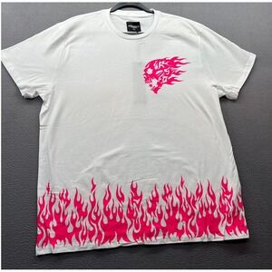 Rockstar Original Shirt Mens Sz XXL White Pink Flames Skull Graphic Tee